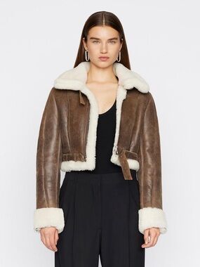 Frame Cropped Shearling Moto Jacket NEW